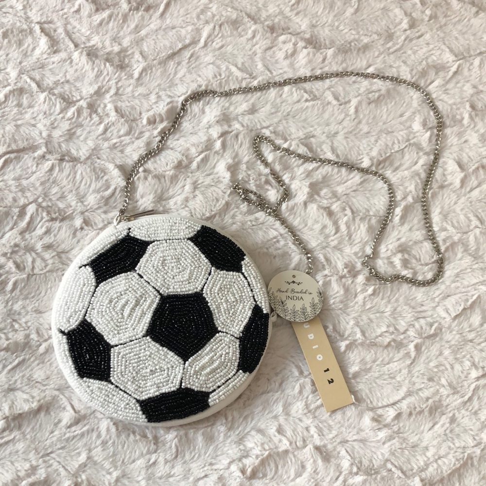Beaded Soccer Ball Crossbody Bag - Black & White